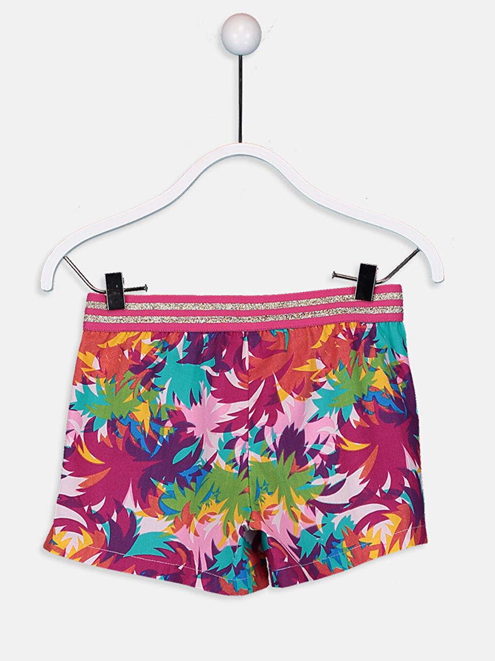 Fuşya Beli Lastikli Desenli Kız Çocuk Şort-2