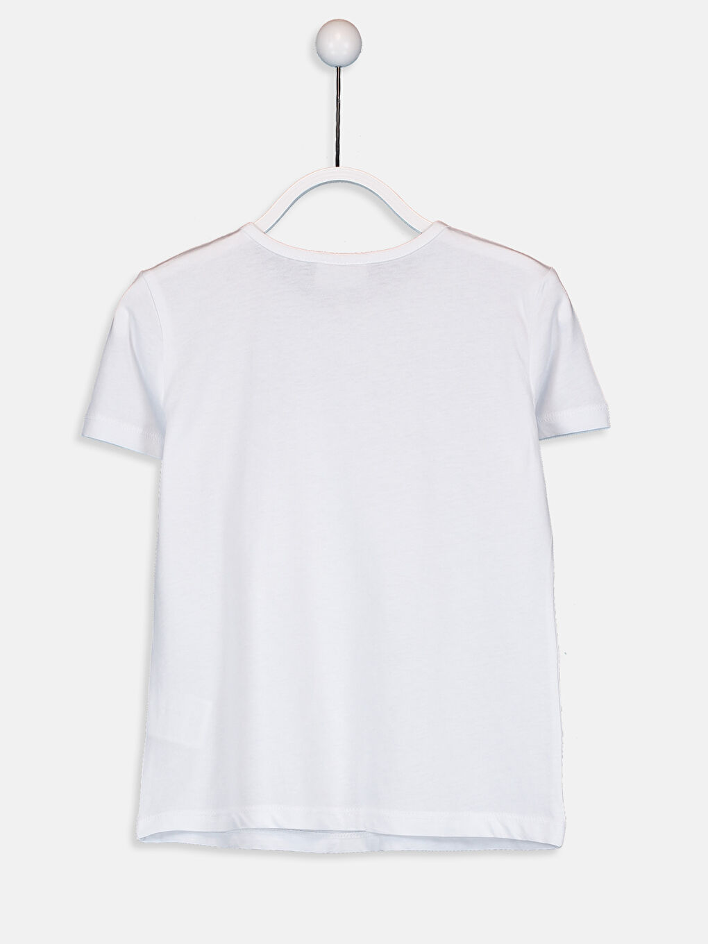 Beyaz Bisiklet Yaka Baskılı Pul İşlemeli Kısa Kollu Kız Çocuk Tişört-3