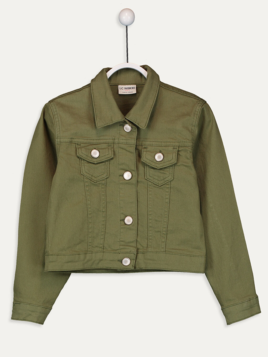 Haki Gömlek Yaka Cep Detaylı Kız Çocuk Ceket