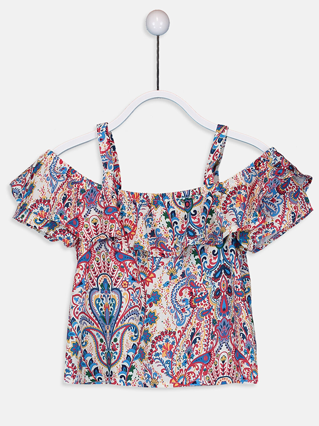 Ekru Kayık Yaka Kısa Kollu Kız Çocuk Bluz