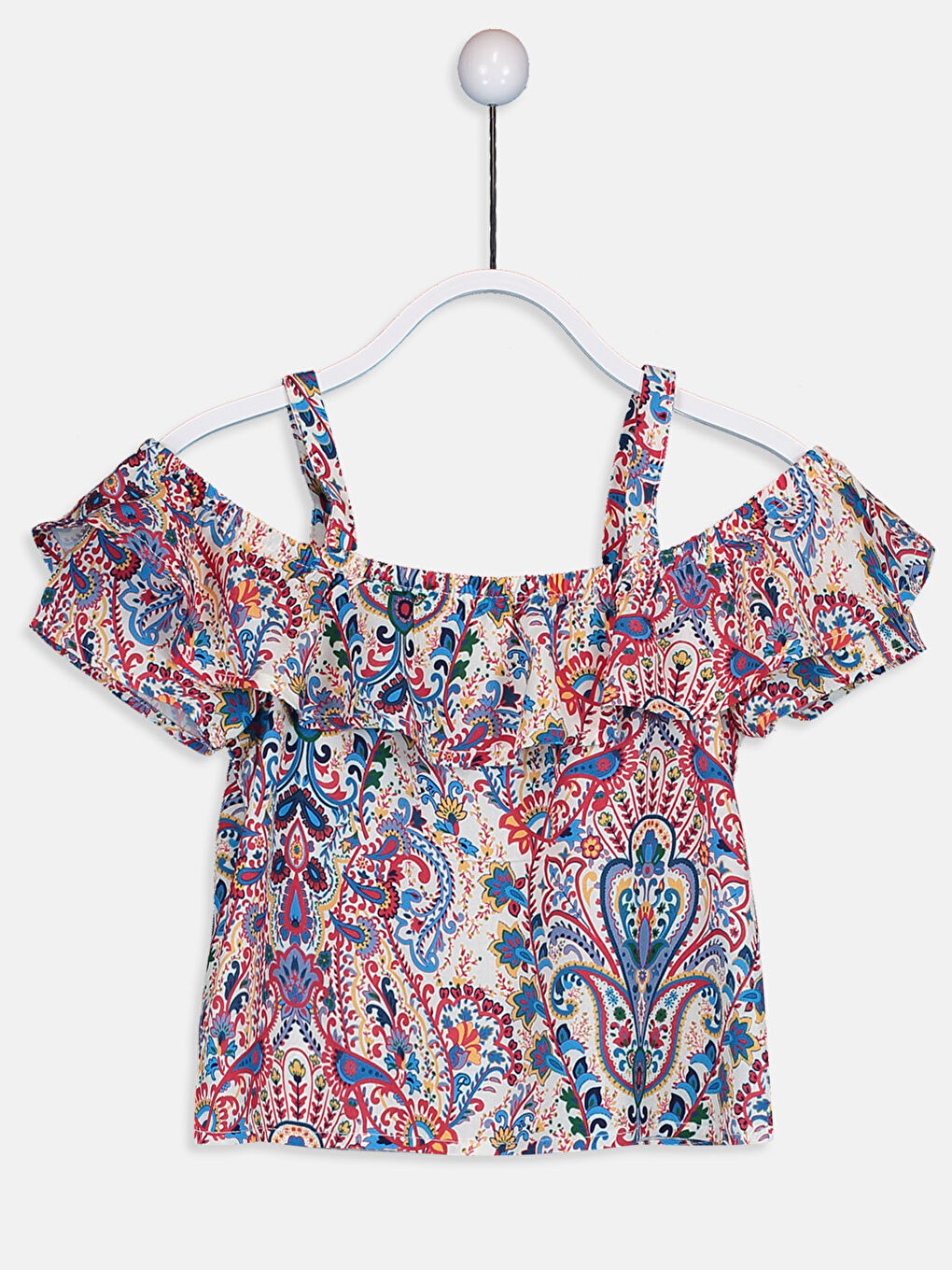 Ekru Kayık Yaka Kısa Kollu Kız Çocuk Bluz-1