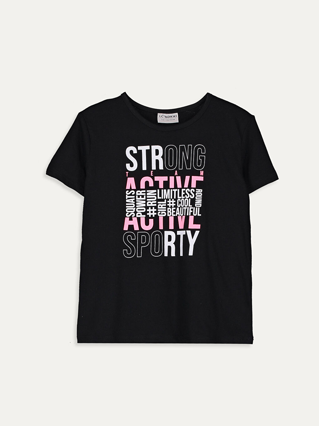 Siyah Bisiklet Yaka Kısa Kollu Kız Çocuk Tişört