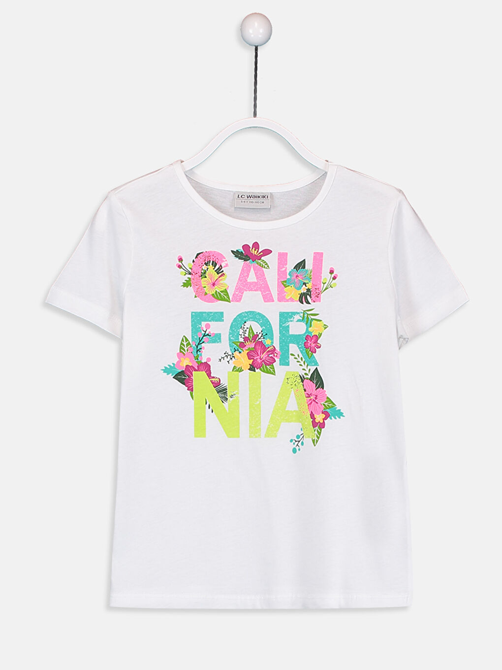 Beyaz Bisiklet Yaka Kısa Kollu Kız Çocuk Tişört