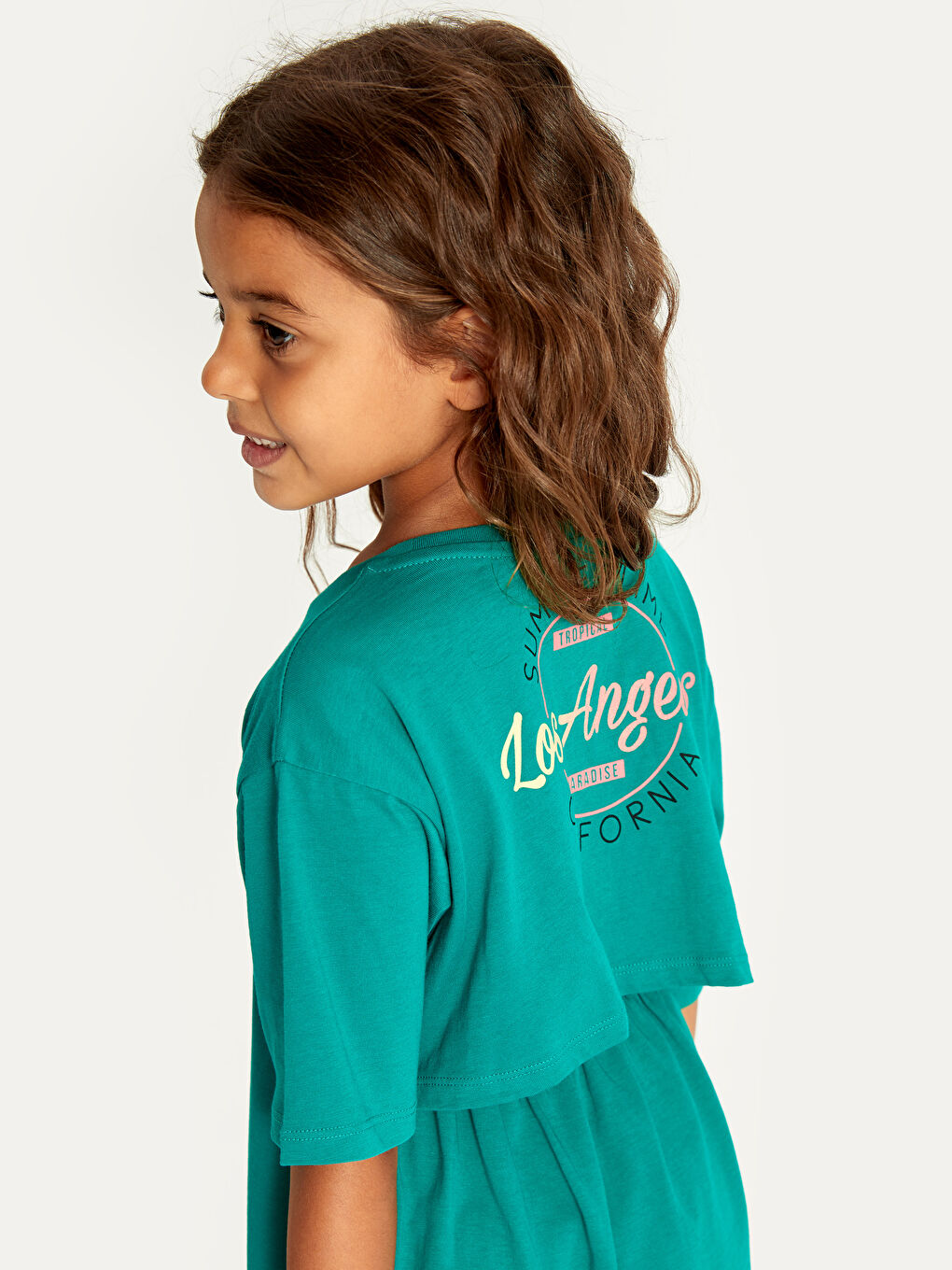 Turkuaz Bisiklet Yaka Kız Çocuk Elbise-3