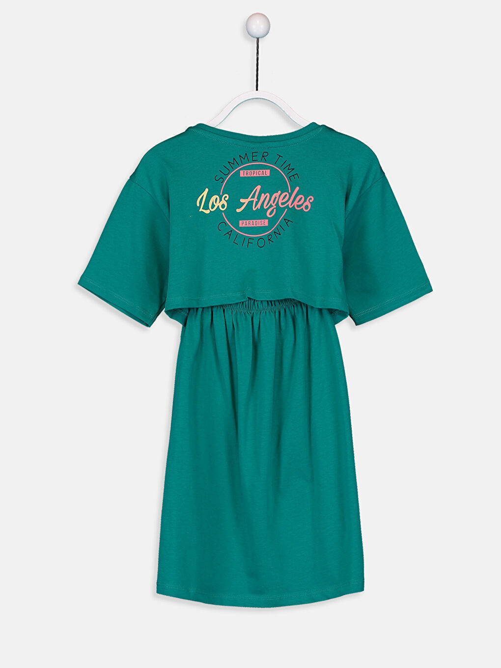 Turkuaz Bisiklet Yaka Kız Çocuk Elbise-2