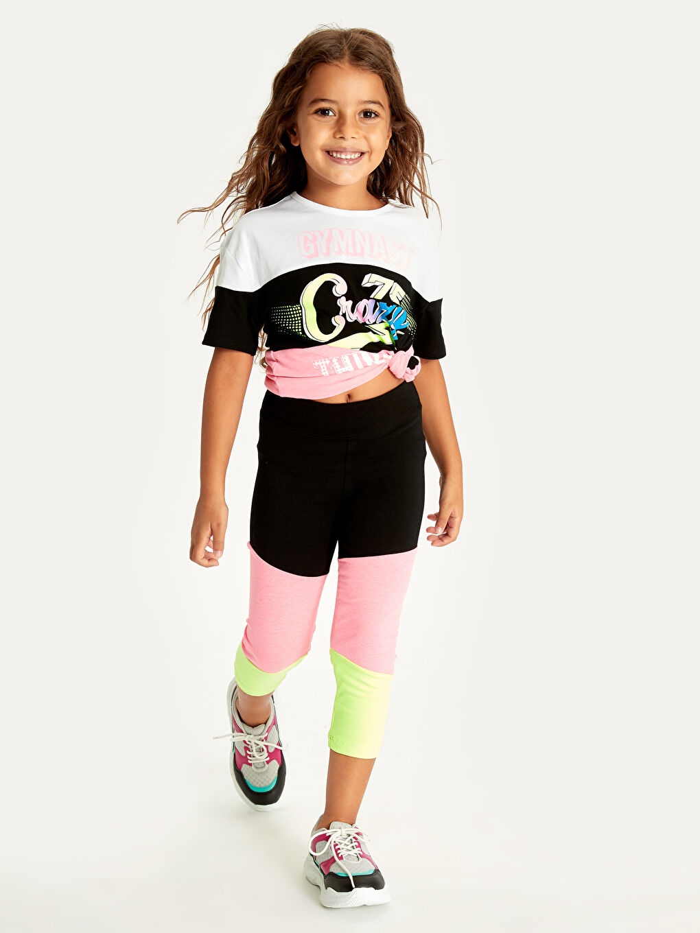 Siyah Beli Lastikli Renk Bloklu Kız Çocuk Tayt-3