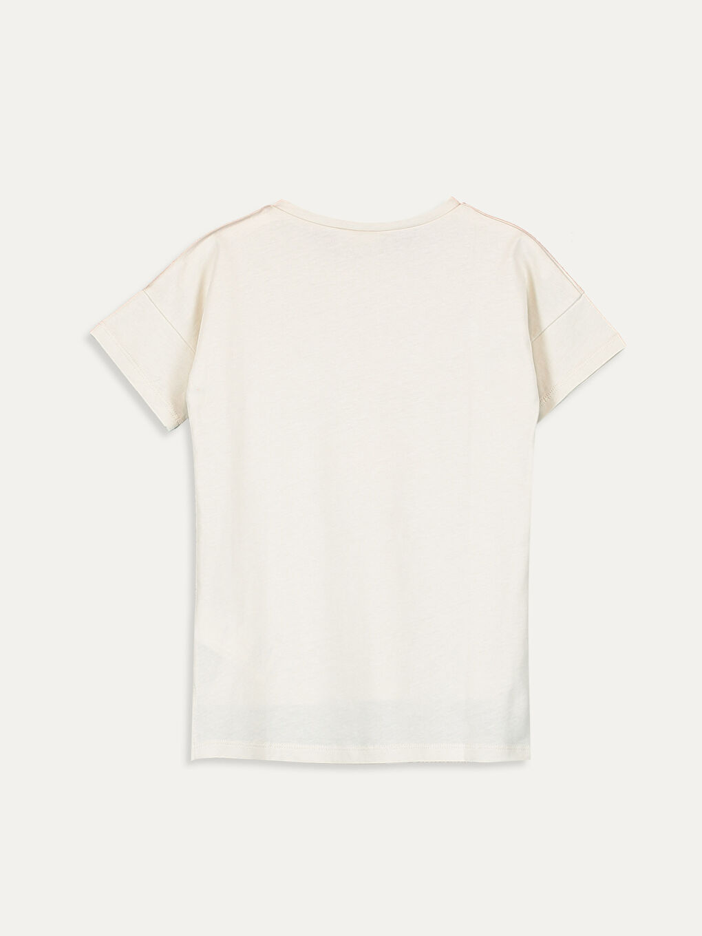 Ekru Bisiklet Yaka Kısa Kollu Kız Çocuk Tişört-1