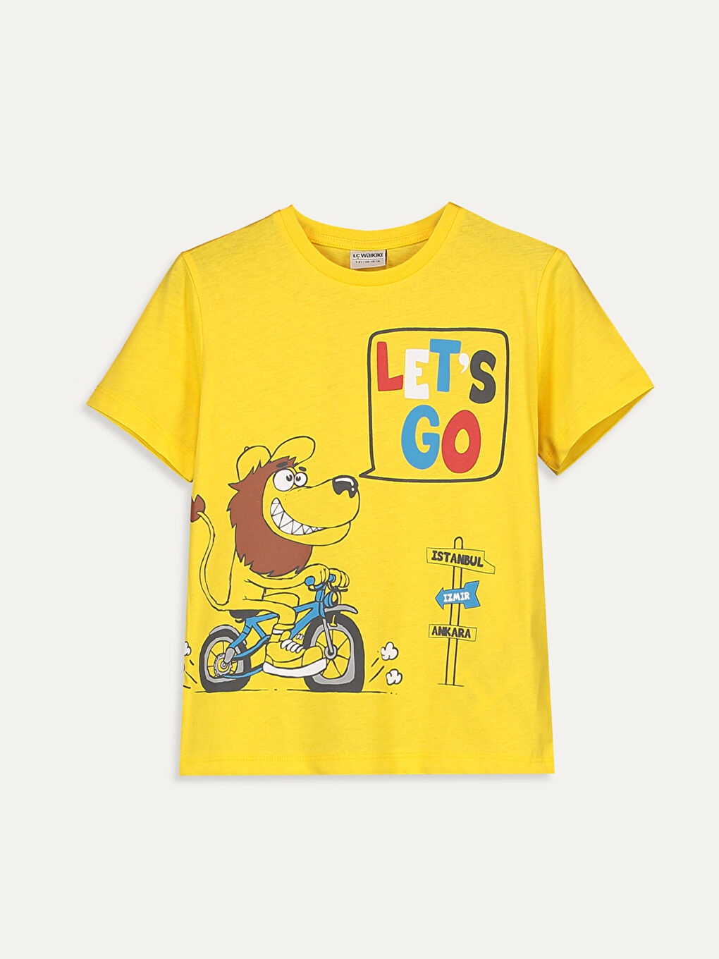 Sarı Bisiklet Yaka Kısa Kollu Erkek Çocuk Tişört
