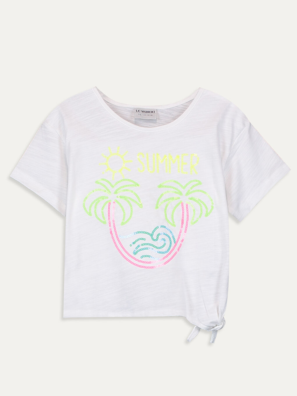 Beyaz Bisiklet Yaka Kısa Kollu Kız Çocuk Tişört