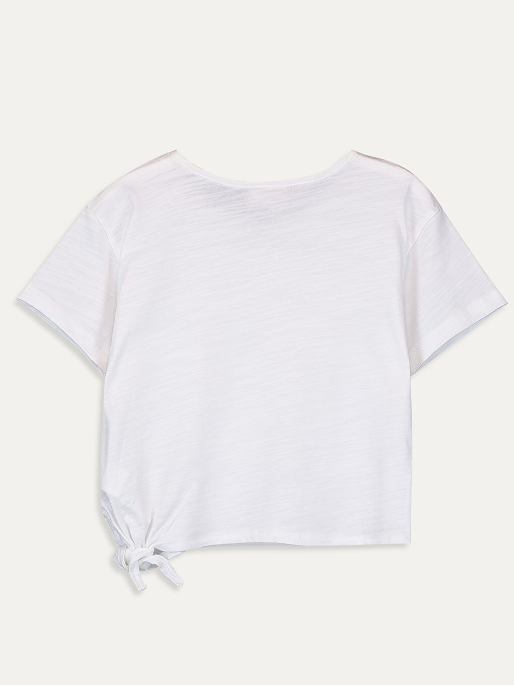Beyaz Bisiklet Yaka Kısa Kollu Kız Çocuk Tişört-1