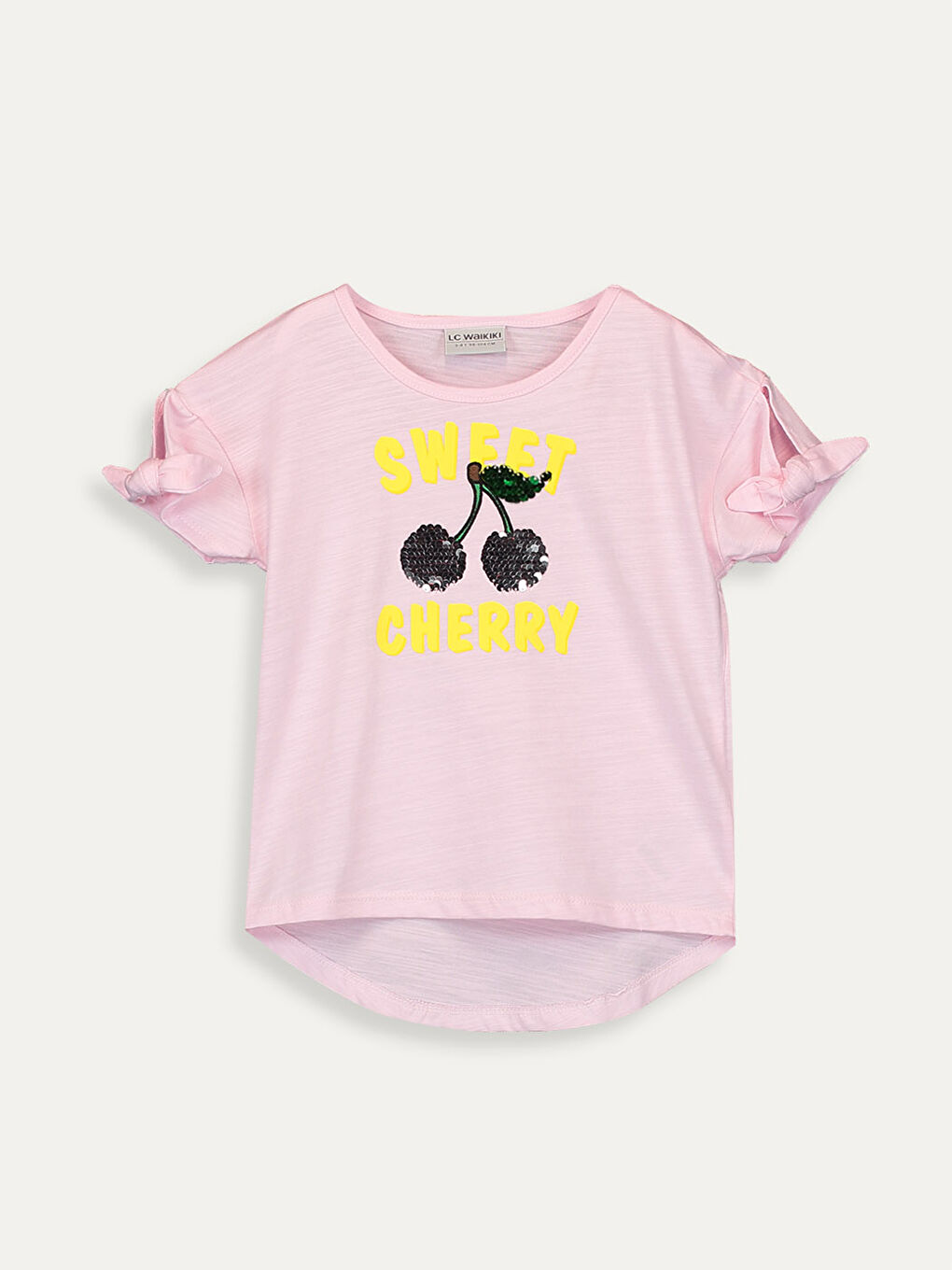 Pembe Kız Çocuk Çift Yönlü Payetli Pamuklu Tişört-1