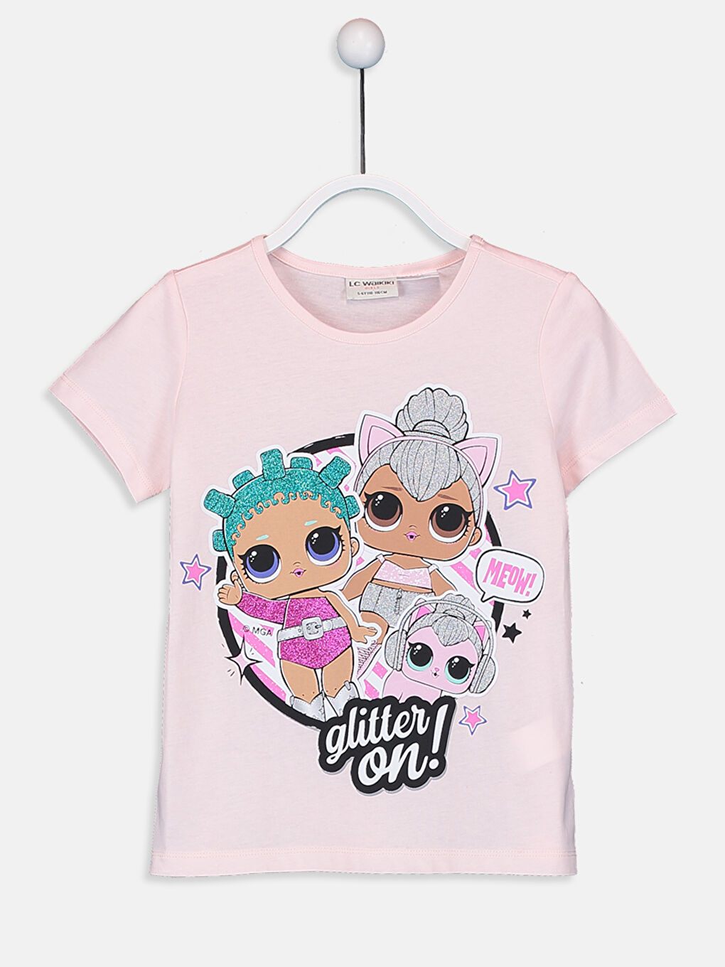 Pembe Bisiklet Yaka LOL Surprise OMG Lisanslı Kısa Kollu Kız Çocuk Tişört-1