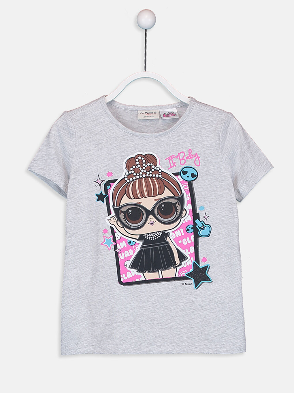 Gri Bisiklet Yaka LOL Surprise OMG Lisanslı Kısa Kollu Kız Çocuk Tişört-2