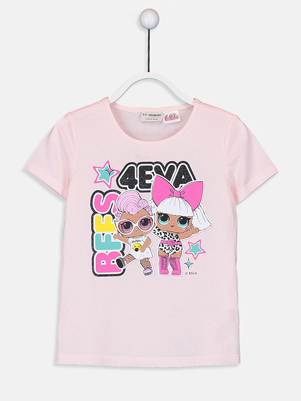 Pembe Bisiklet Yaka LOL Surprise OMG Lisanslı Kısa Kollu Kız Çocuk Tişört-1