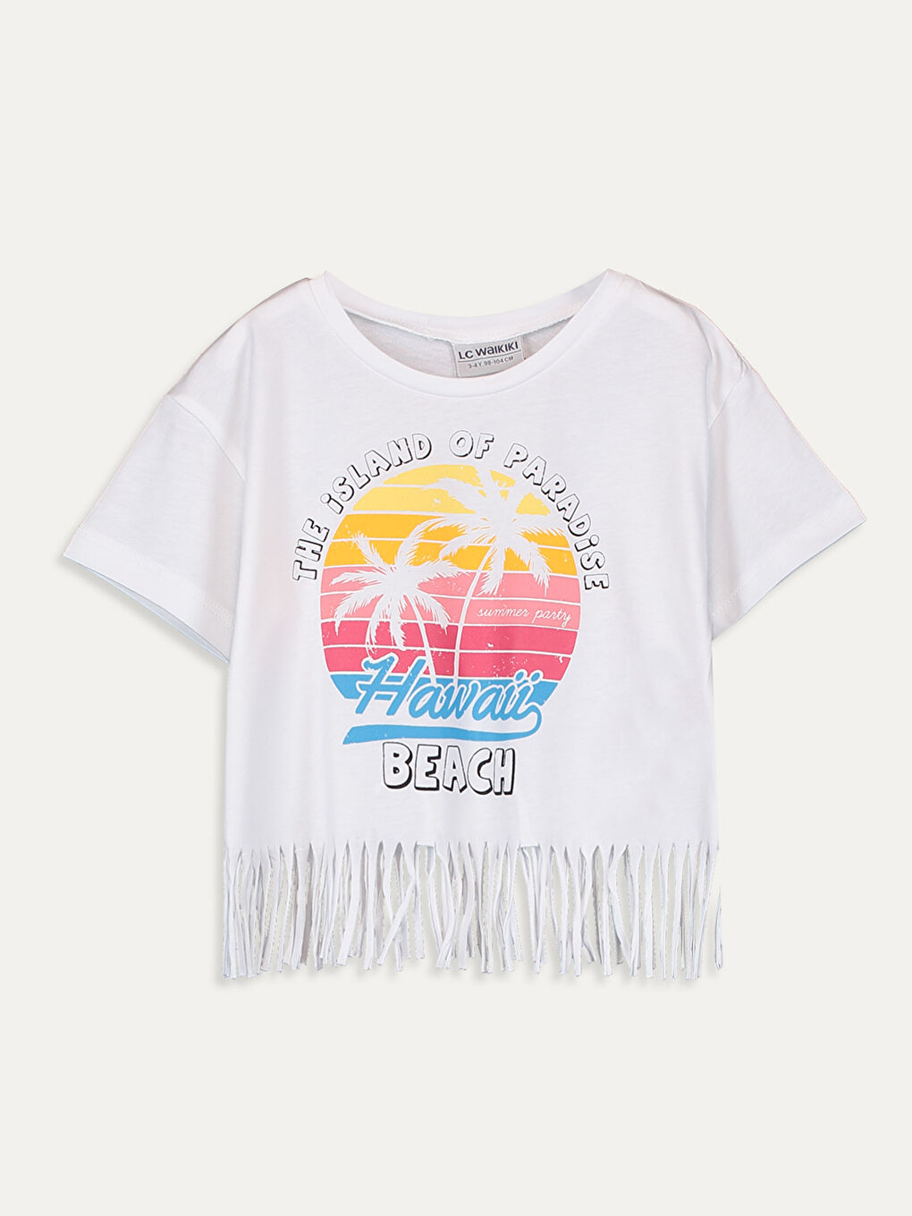 Beyaz Bisiklet Yaka Kısa Kollu Kız Çocuk Tişört