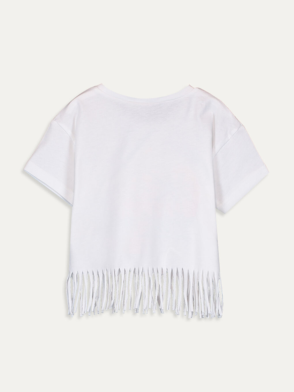 Beyaz Bisiklet Yaka Kısa Kollu Kız Çocuk Tişört-1