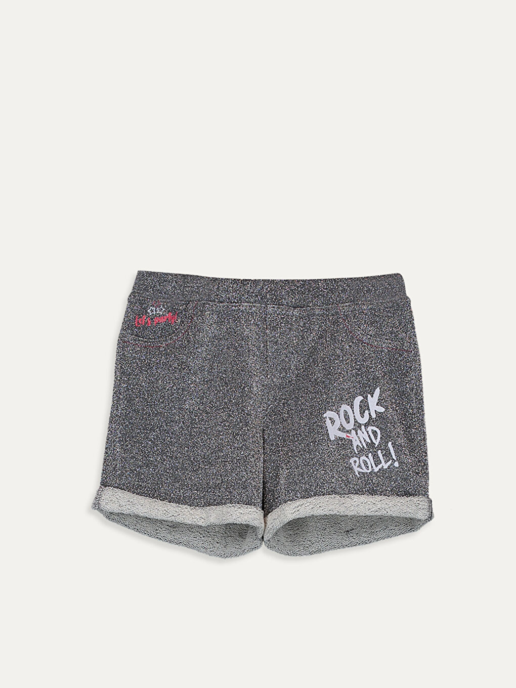 Gri Beli Lastikli Baskılı Kız Çocuk Şort-1