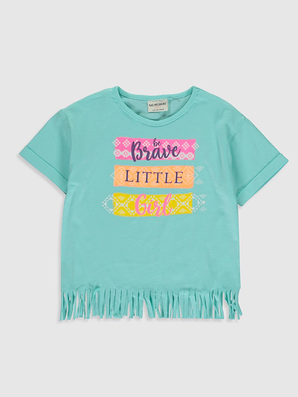 Turkuaz Bisiklet Yaka Kısa Kollu Kız Çocuk Tişört