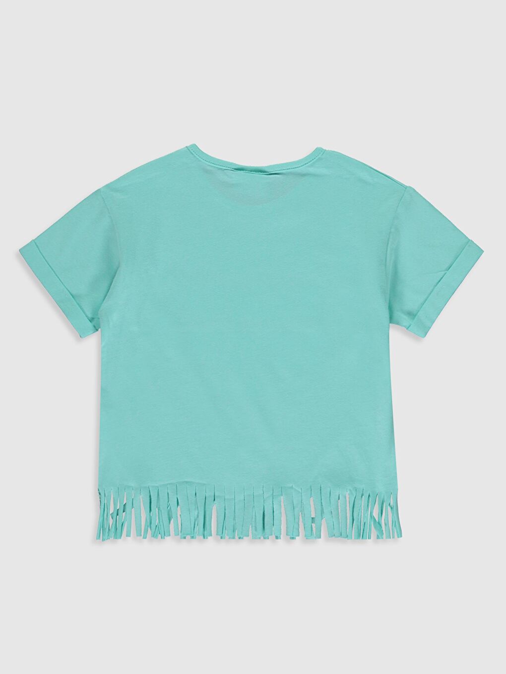 Turkuaz Bisiklet Yaka Kısa Kollu Kız Çocuk Tişört-1