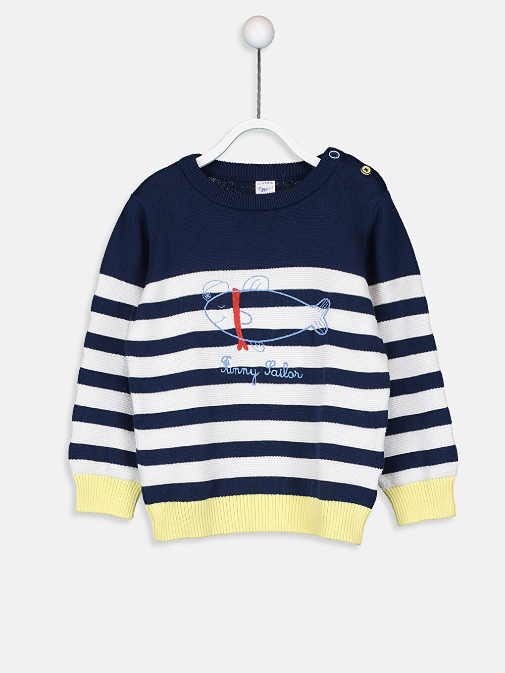 Lacivert Bisiklet Yaka Uzun Kollu Çizgili Erkek Bebek Triko Kazak