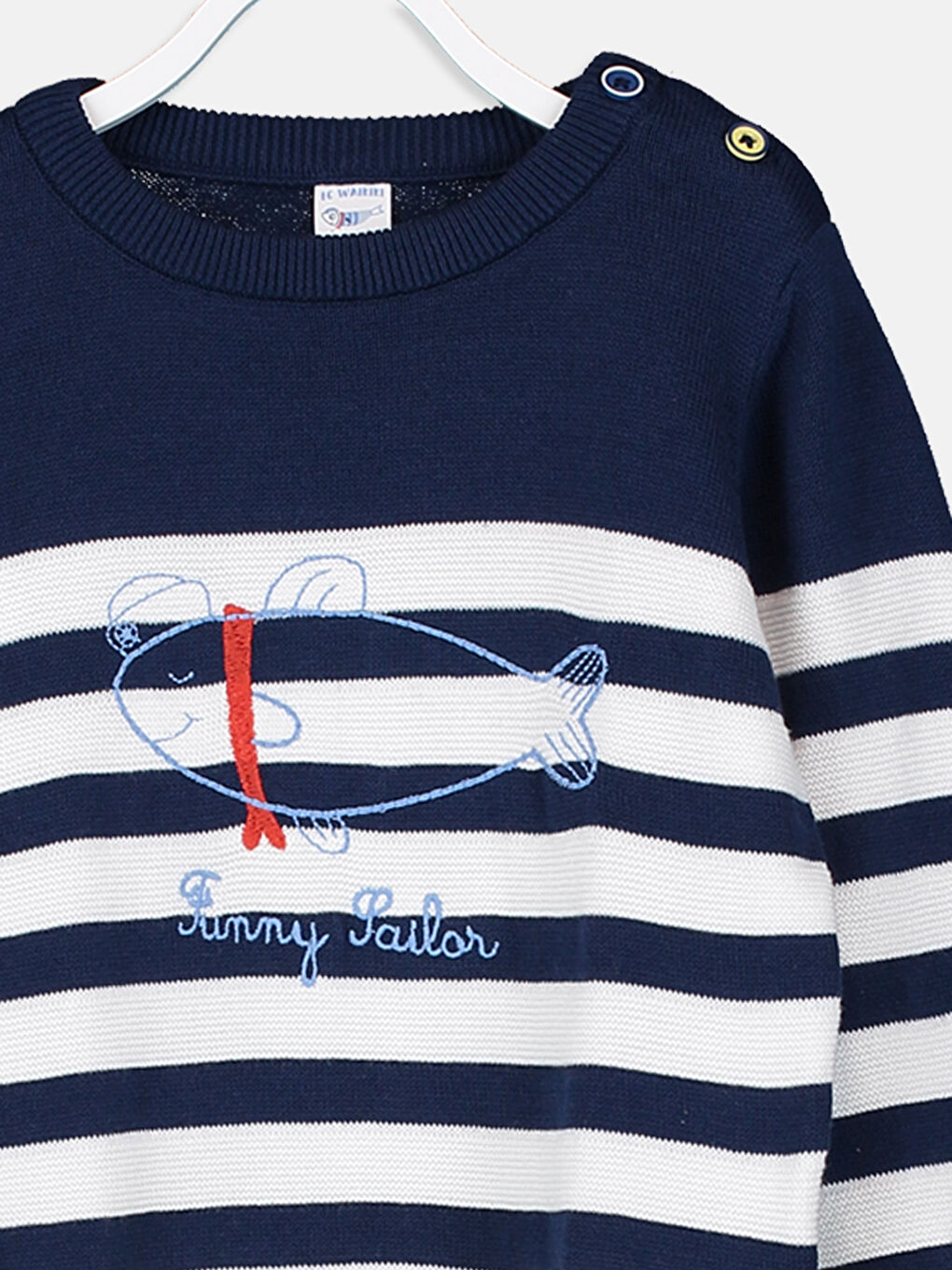 Lacivert Bisiklet Yaka Uzun Kollu Çizgili Erkek Bebek Triko Kazak-2