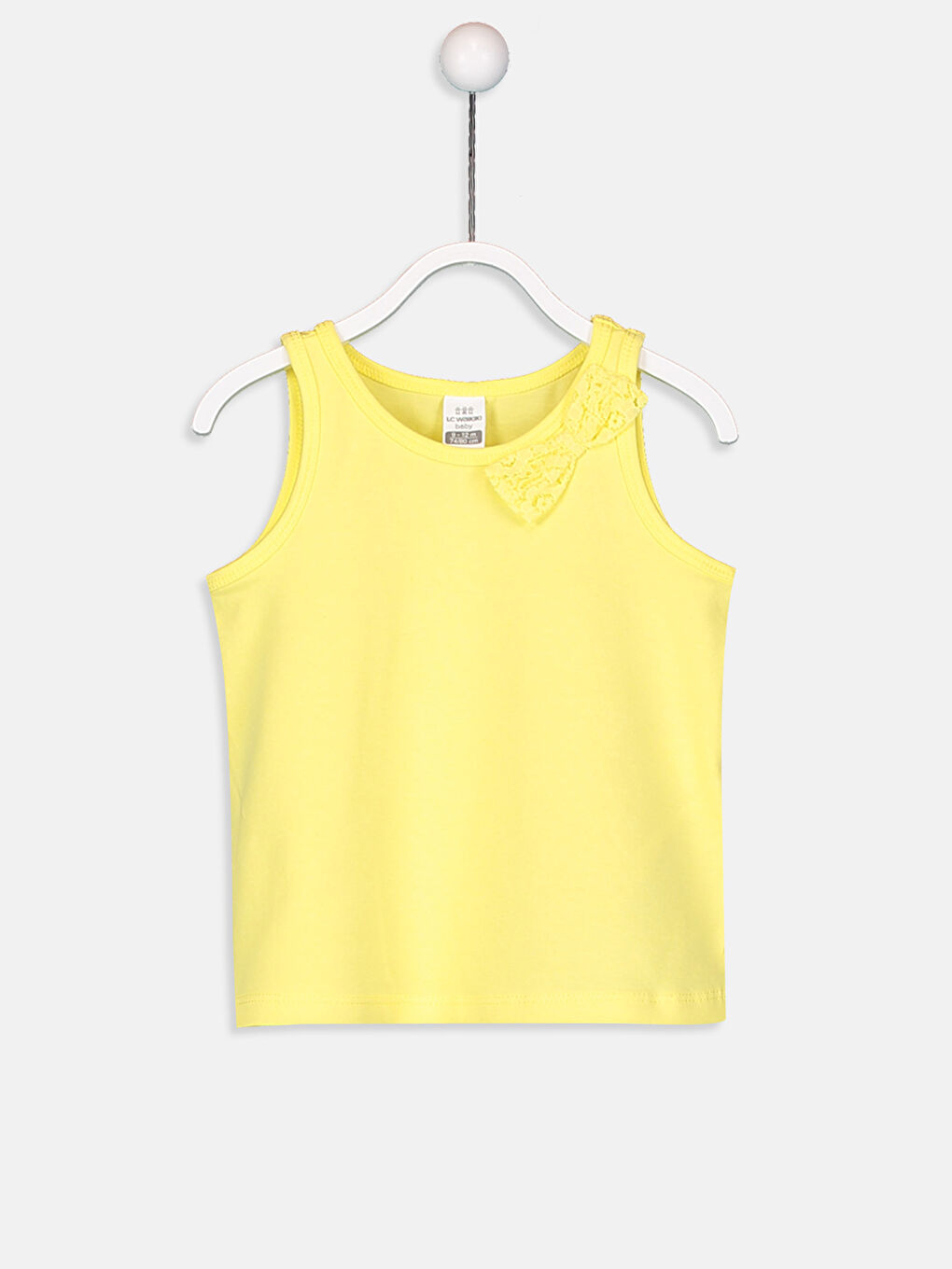 Sarı Bisiklet Yaka Kolsuz Fiyonk Detaylı Kız Bebek Atlet