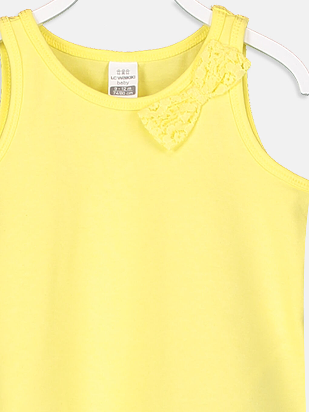 Sarı Bisiklet Yaka Kolsuz Fiyonk Detaylı Kız Bebek Atlet-2