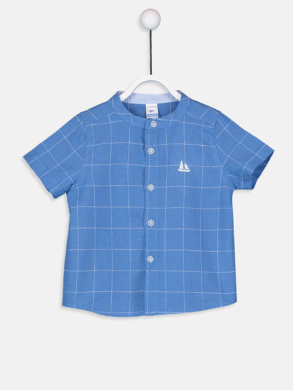 Mavi Hakim Yaka Kısa Kollu Erkek Bebek Gömlek
