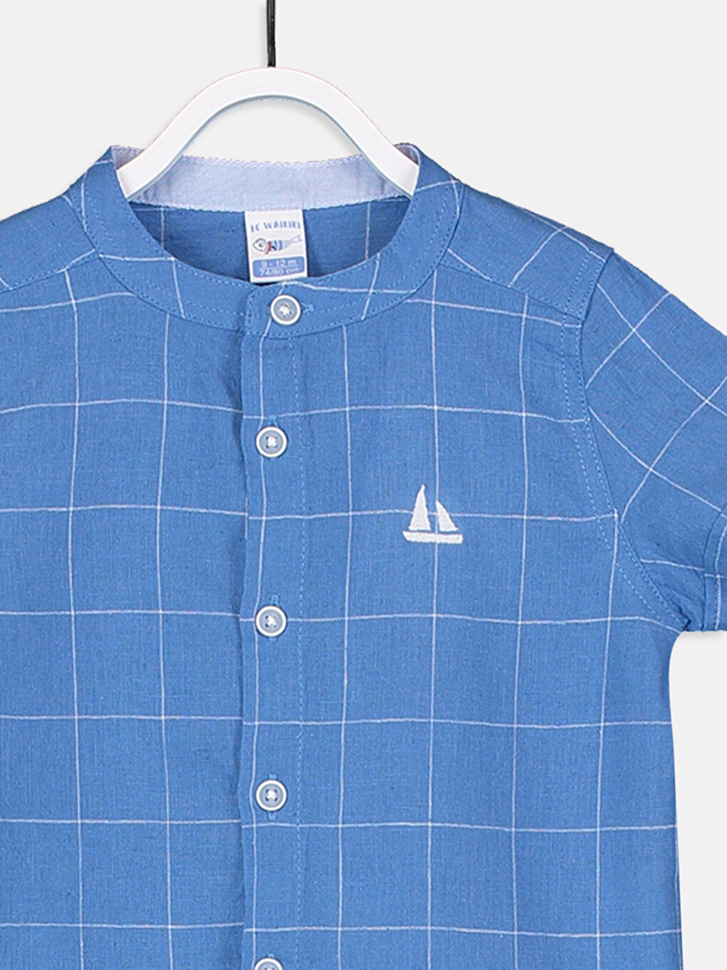 Mavi Hakim Yaka Kısa Kollu Erkek Bebek Gömlek-2