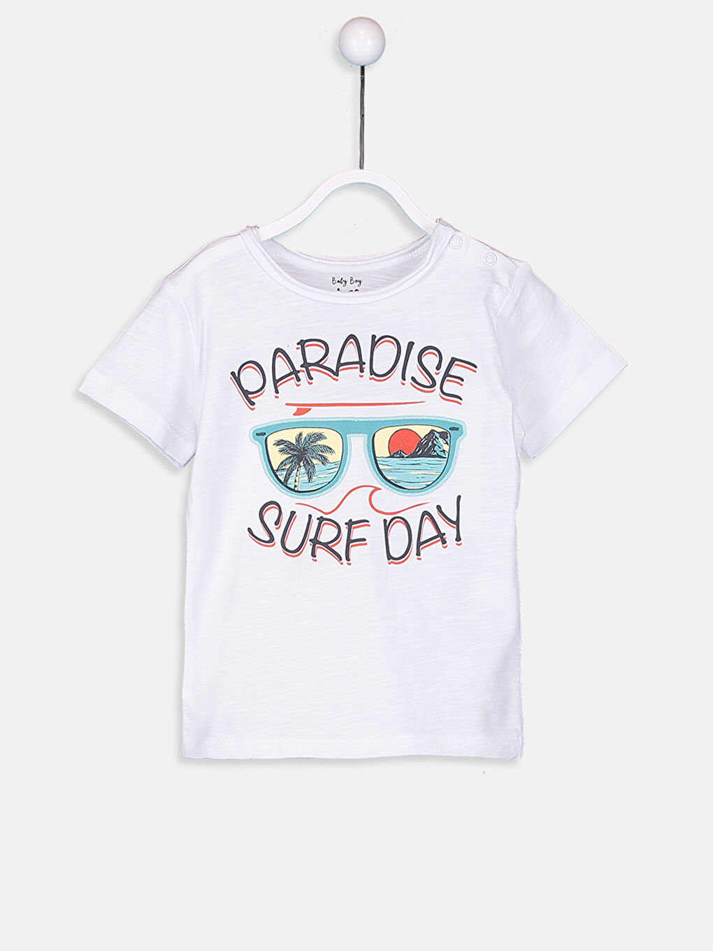 Beyaz Bisiklet Yaka Kısa Kollu Erkek Bebek Tişört