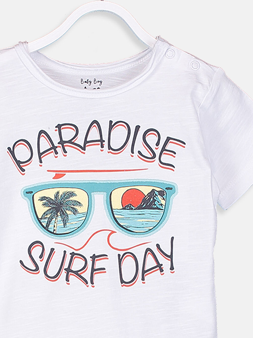 Beyaz Bisiklet Yaka Kısa Kollu Erkek Bebek Tişört-2