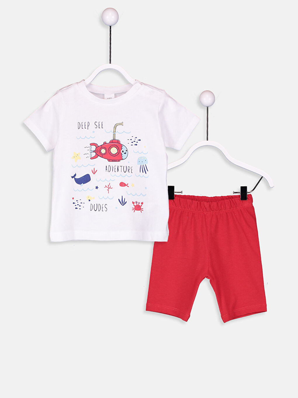 Beyaz Erkek Bebek Pamuklu Pijama Alt ve Üst Takım