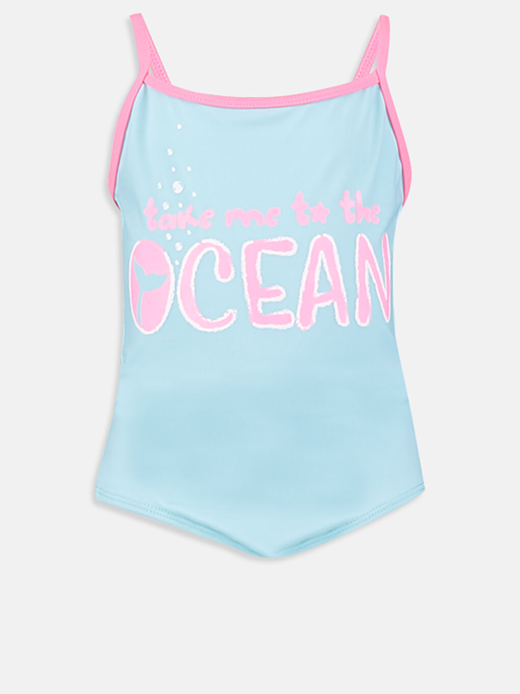 Yeşil Yazı Baskılı Askılı Esnek Kumaştan Kız Bebek Mayo