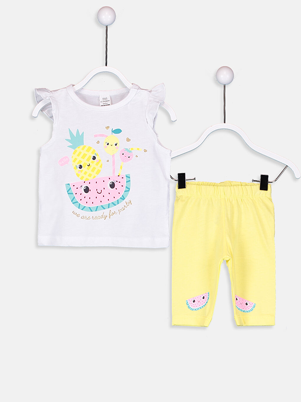 Beyaz Bisiklet Yaka Kolsuz Baskılı Kız Bebek Pijama Takımı