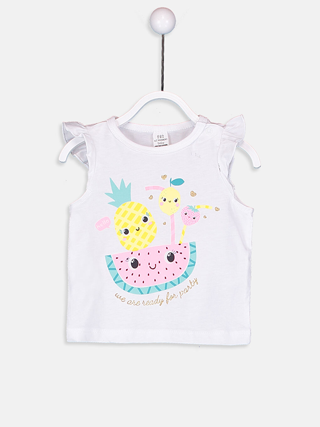 Beyaz Bisiklet Yaka Kolsuz Baskılı Kız Bebek Pijama Takımı-1