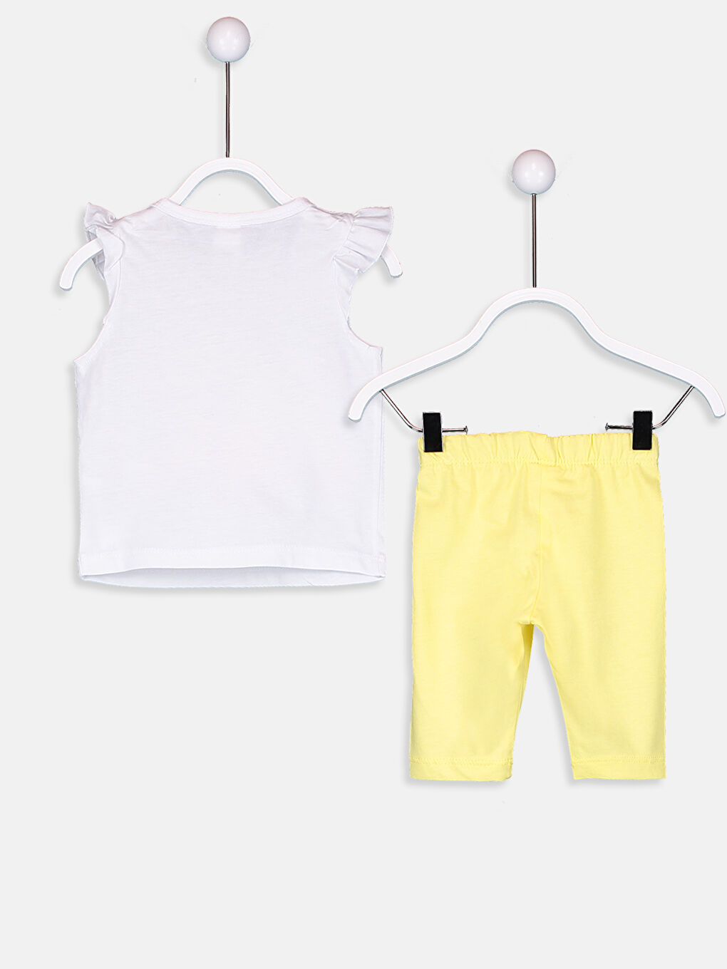 Beyaz Bisiklet Yaka Kolsuz Baskılı Kız Bebek Pijama Takımı-2