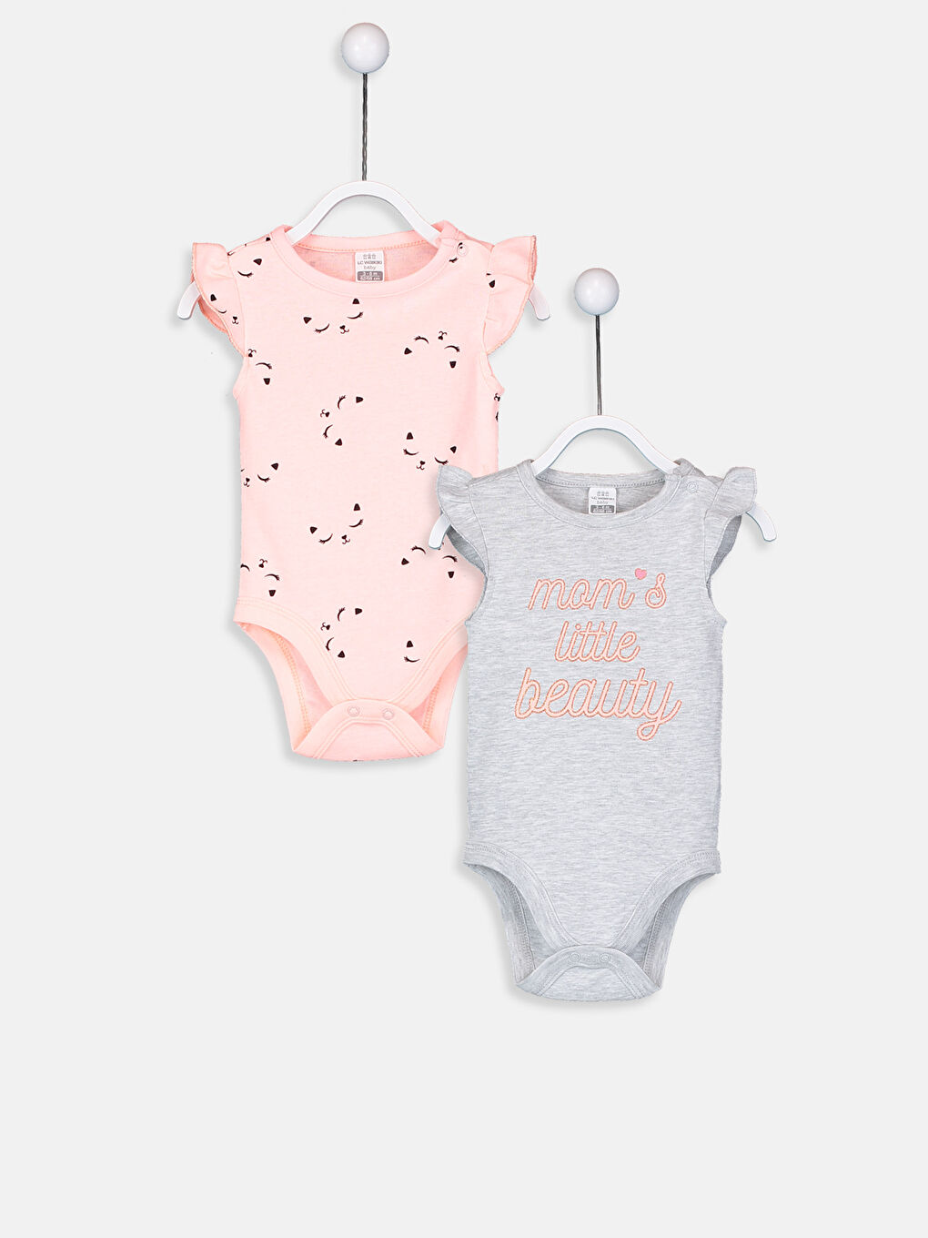 Pembe Bisiklet Yaka Kolsuz Kız Bebek Çıtçıtlı Body 2'li