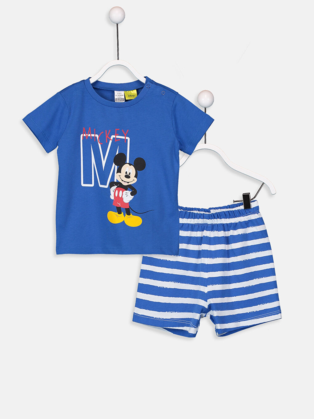 Mavi Erkek Bebek Mickey Mouse Baskılı Pijama Takımı-1