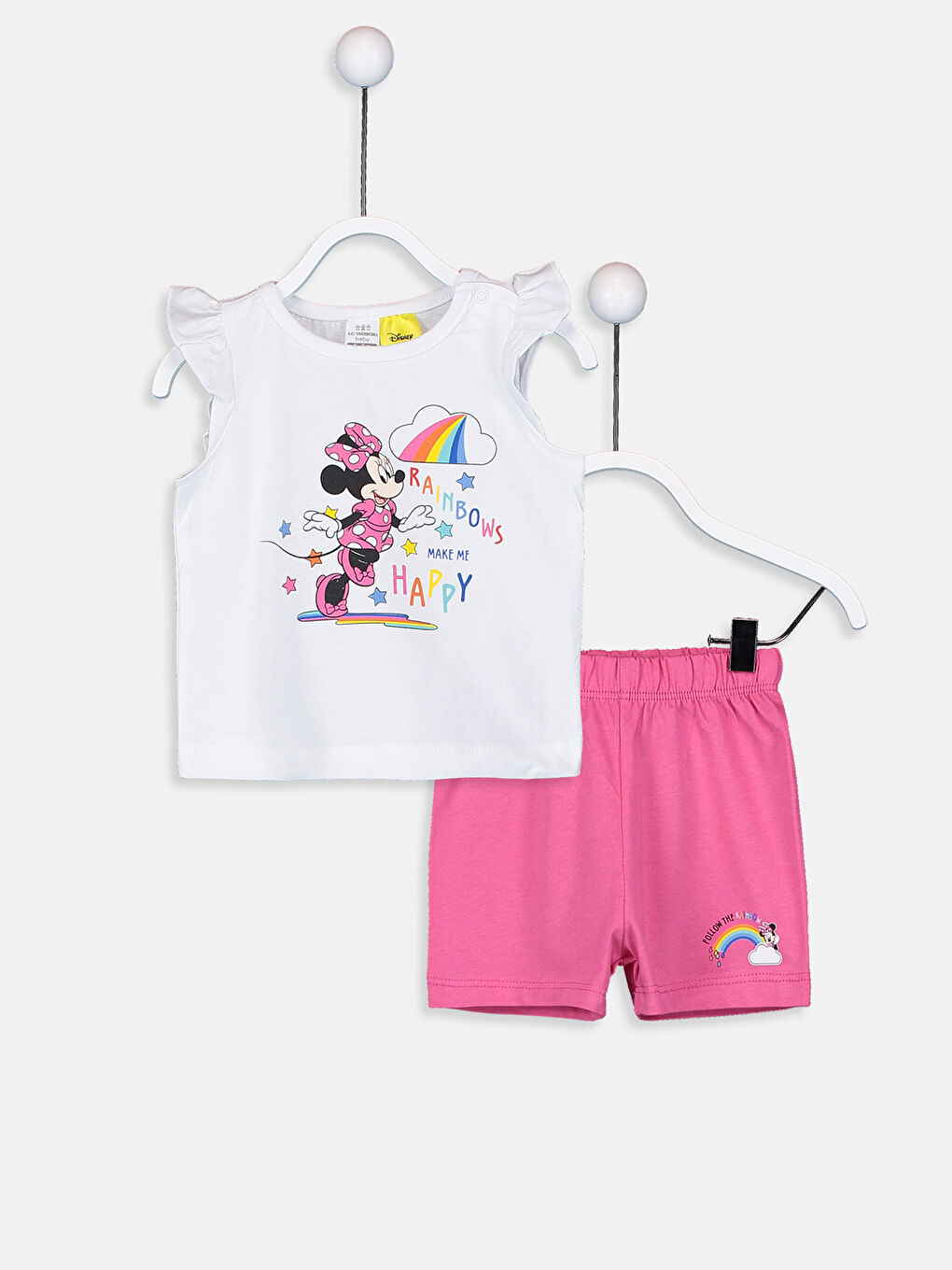 Beyaz Bisiklet Yaka Kolsuz Minnie Mouse Baskılı Kız Bebek Pijama Takımı