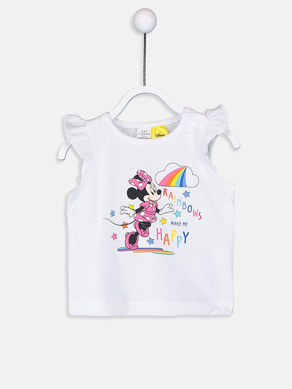 Beyaz Bisiklet Yaka Kolsuz Minnie Mouse Baskılı Kız Bebek Pijama Takımı-3