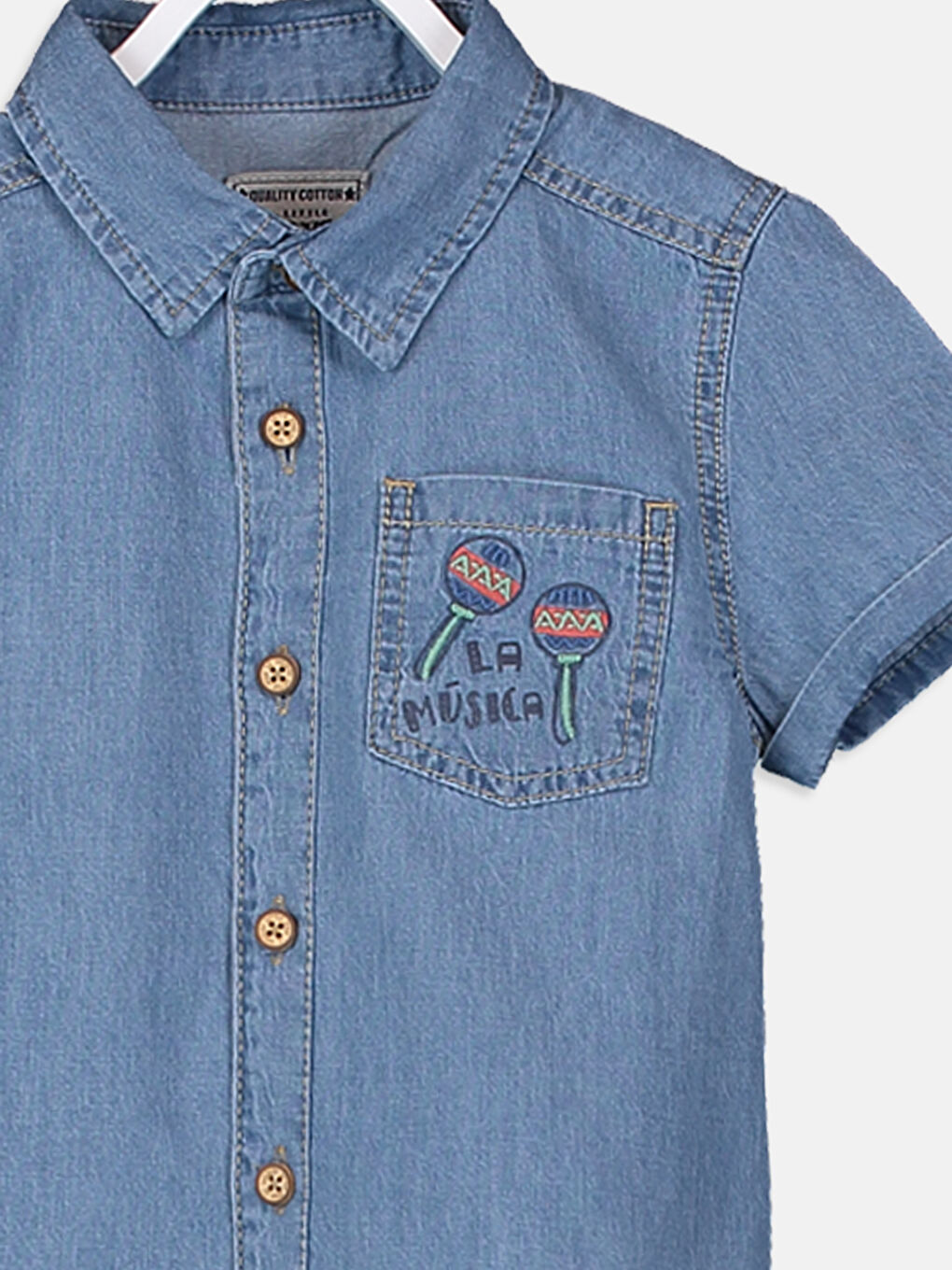 İndigo Kısa Kollu Erkek Bebek Jean Gömlek-2