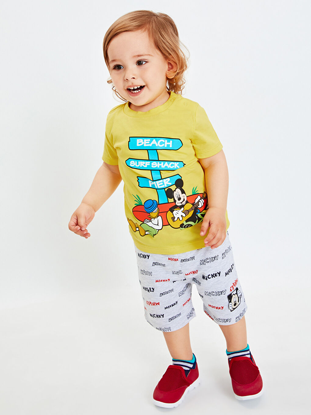 Sarı Bisiklet Yaka Kısa Kollu Erkek Bebek Tişört-4