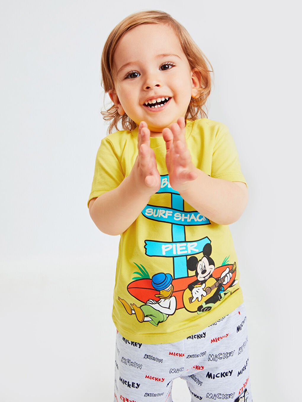 Sarı Bisiklet Yaka Kısa Kollu Erkek Bebek Tişört