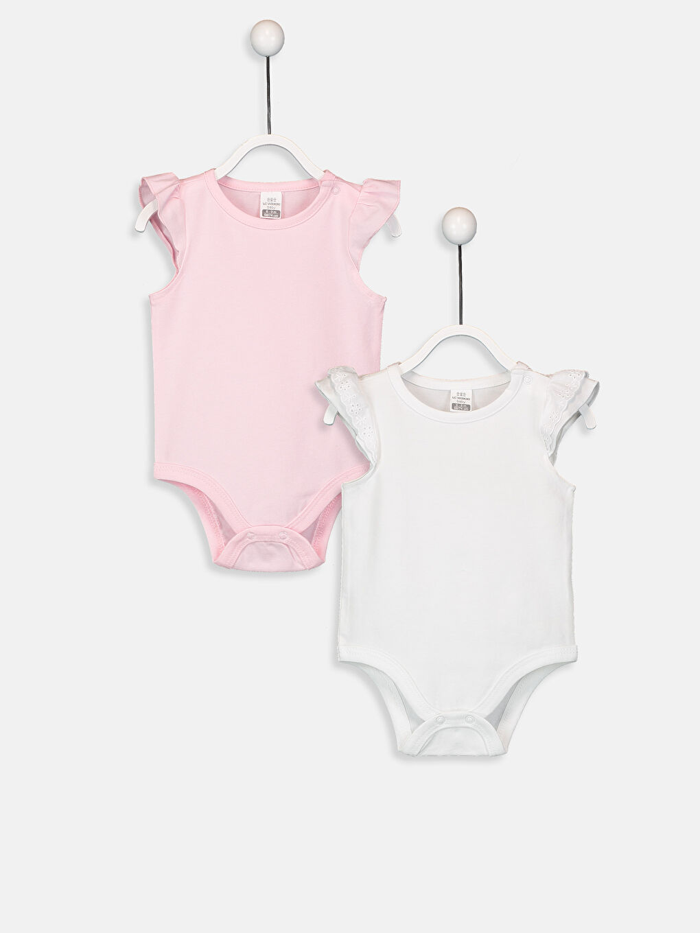 Pembe Bisiklet Yaka Kolsuz Kız Bebek Çıtçıtlı Body 2'li