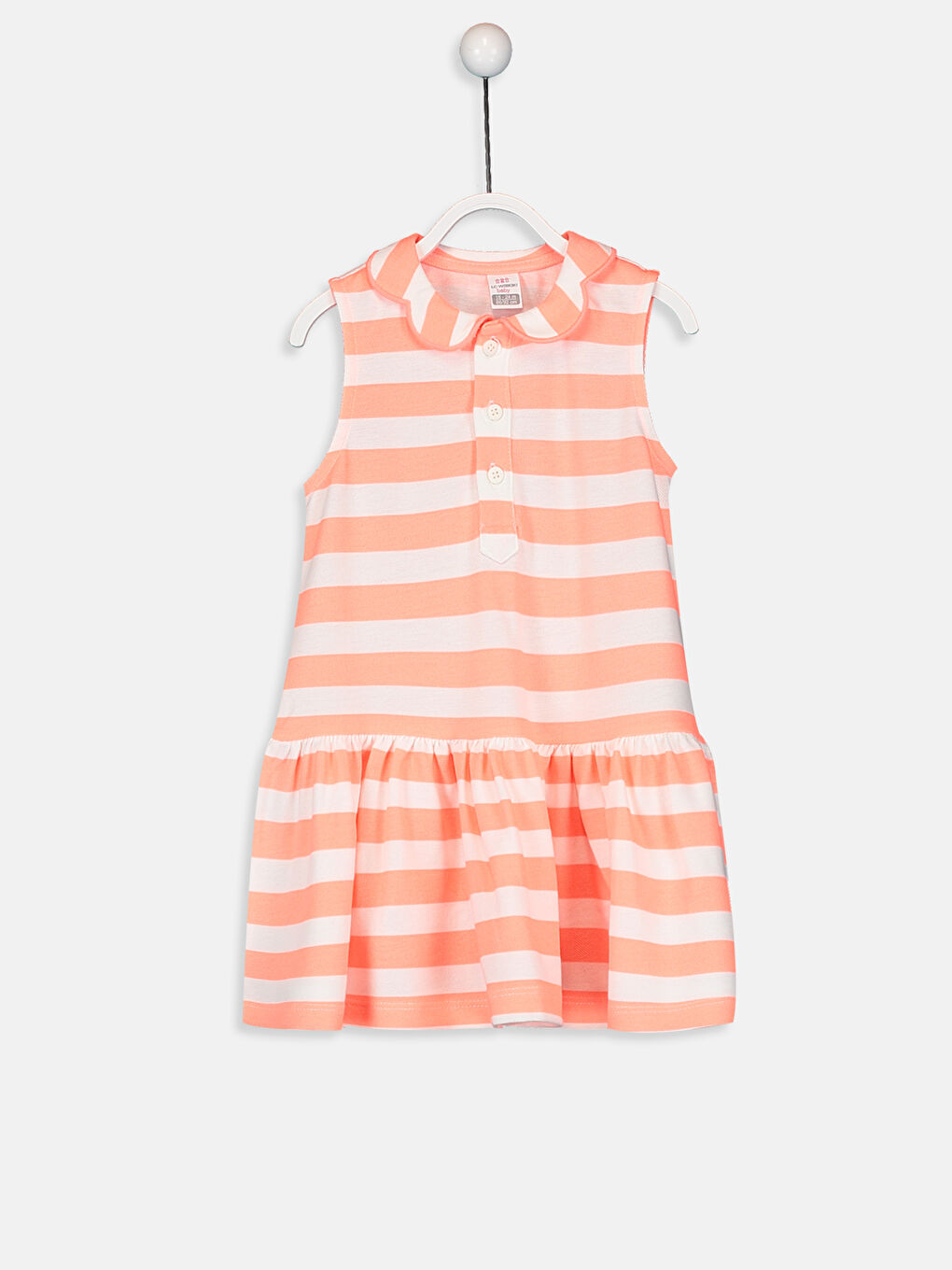 Pembe Bebe Yaka Çizgili Pamuklu Kız Bebek Elbise