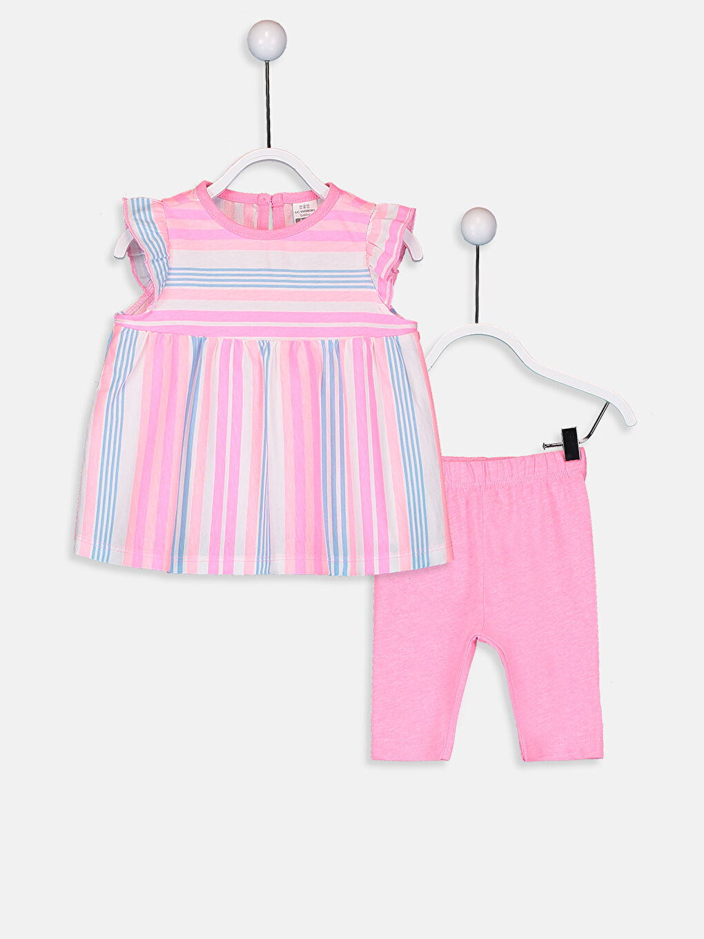 Beyaz Kız Bebek Çizgili Pijama Takımı