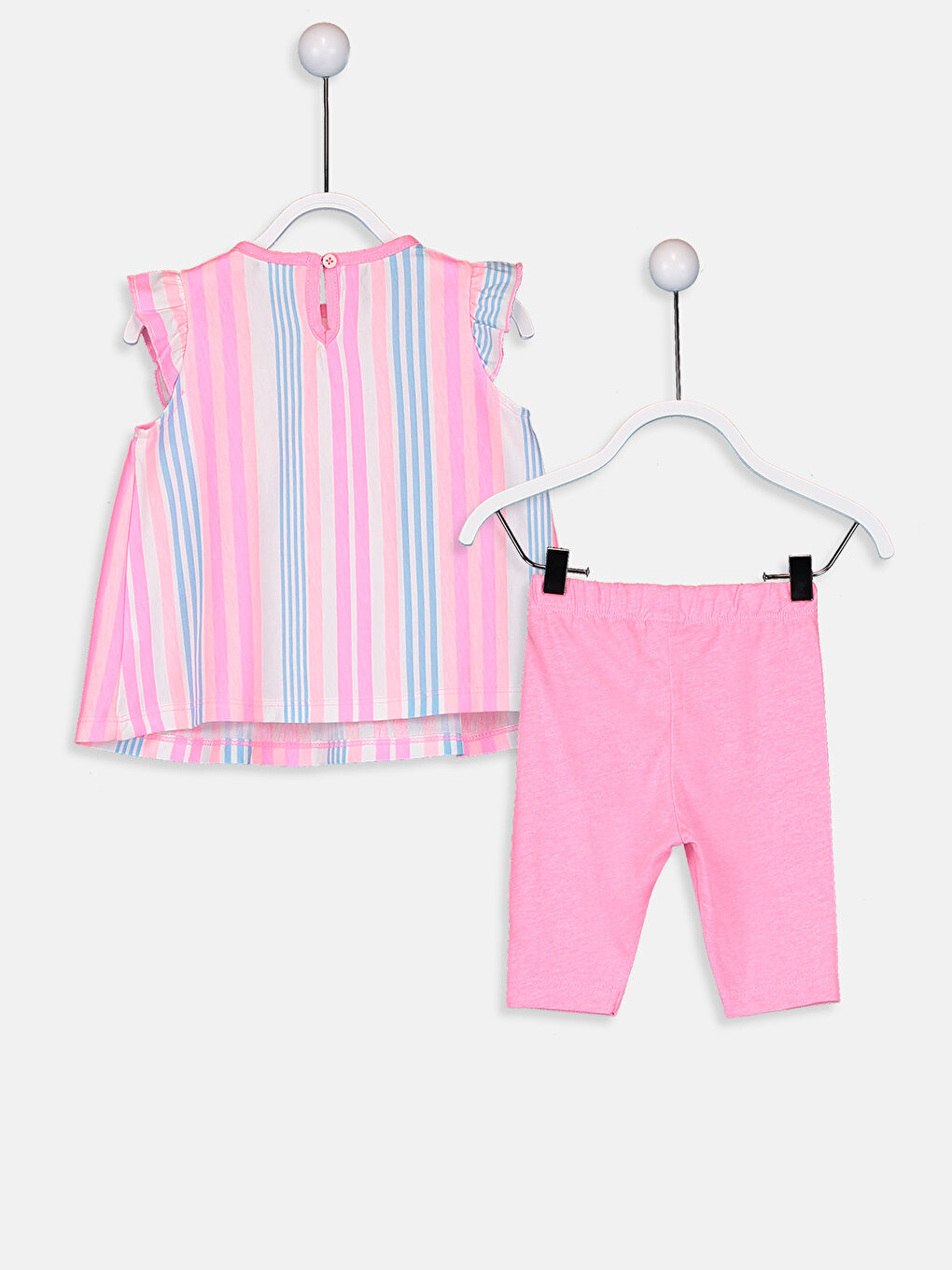 Beyaz Kız Bebek Çizgili Pijama Takımı-1