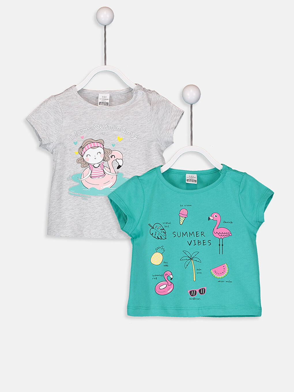 Gri Bisiklet Yaka Kız Bebek Tişört-1