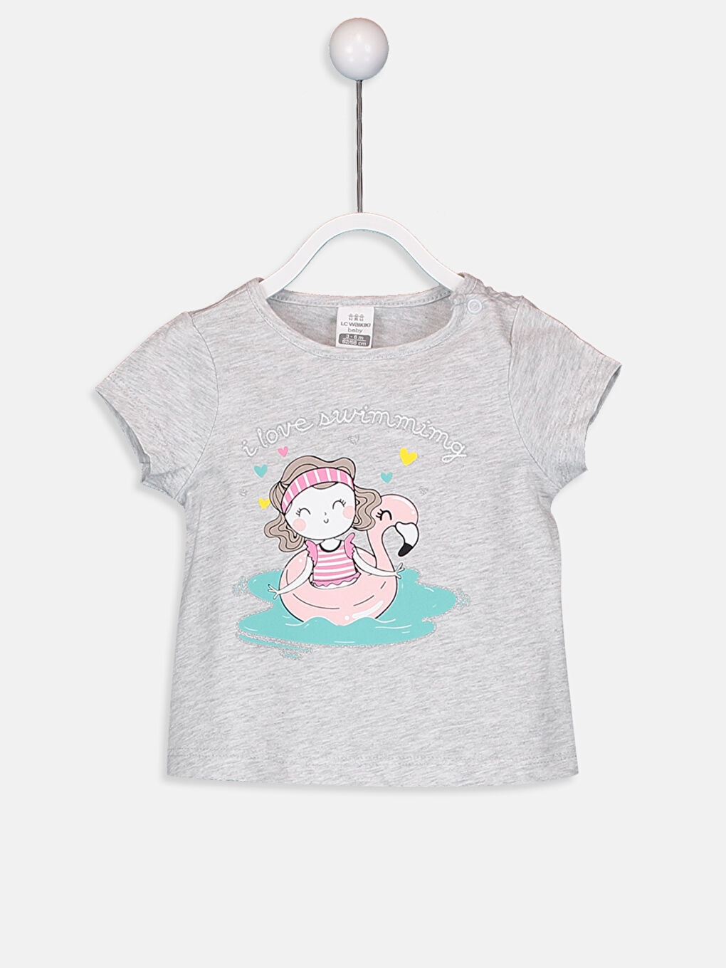 Gri Bisiklet Yaka Kız Bebek Tişört-3