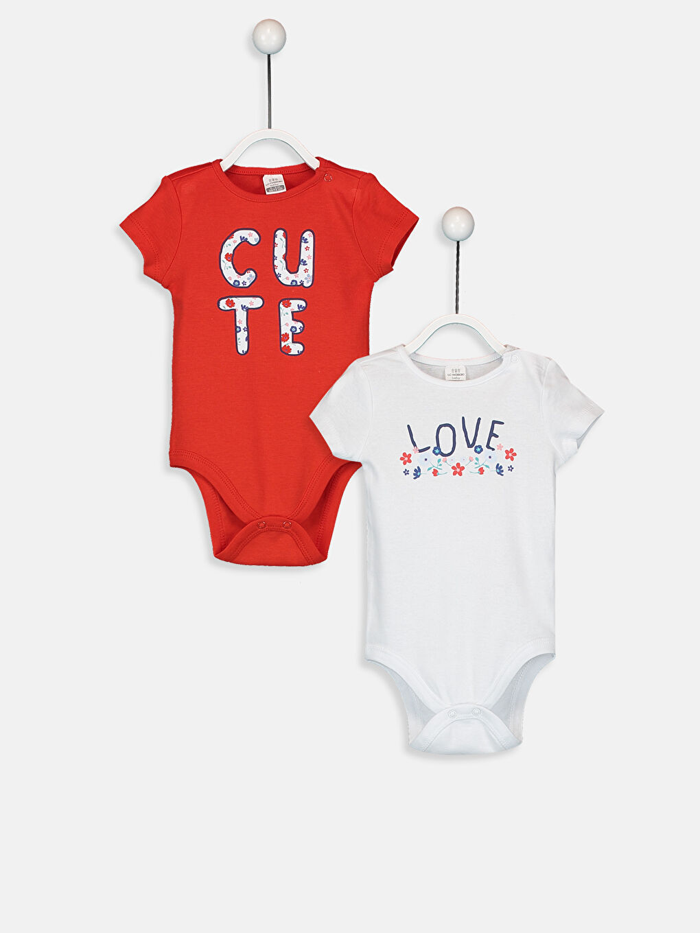 Kırmızı Bisiklet Yaka Kısa Kollu Kız Bebek Çıtçıtlı Bodysuit 2'li